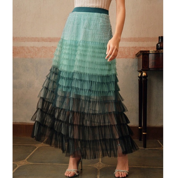 Classic Color Block Stretchy Waist Layered Tulle Maxi Skirt - Picture 5 of 12